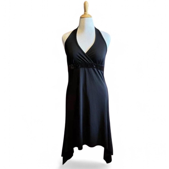 Taboo Dresses & Skirts - VTG y2k Taboo Women's 1X Black Halter Dress Handkerchief Hem Sequin